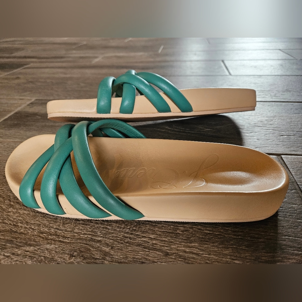 J. Crew Green Teal Strappy Slide Sandals